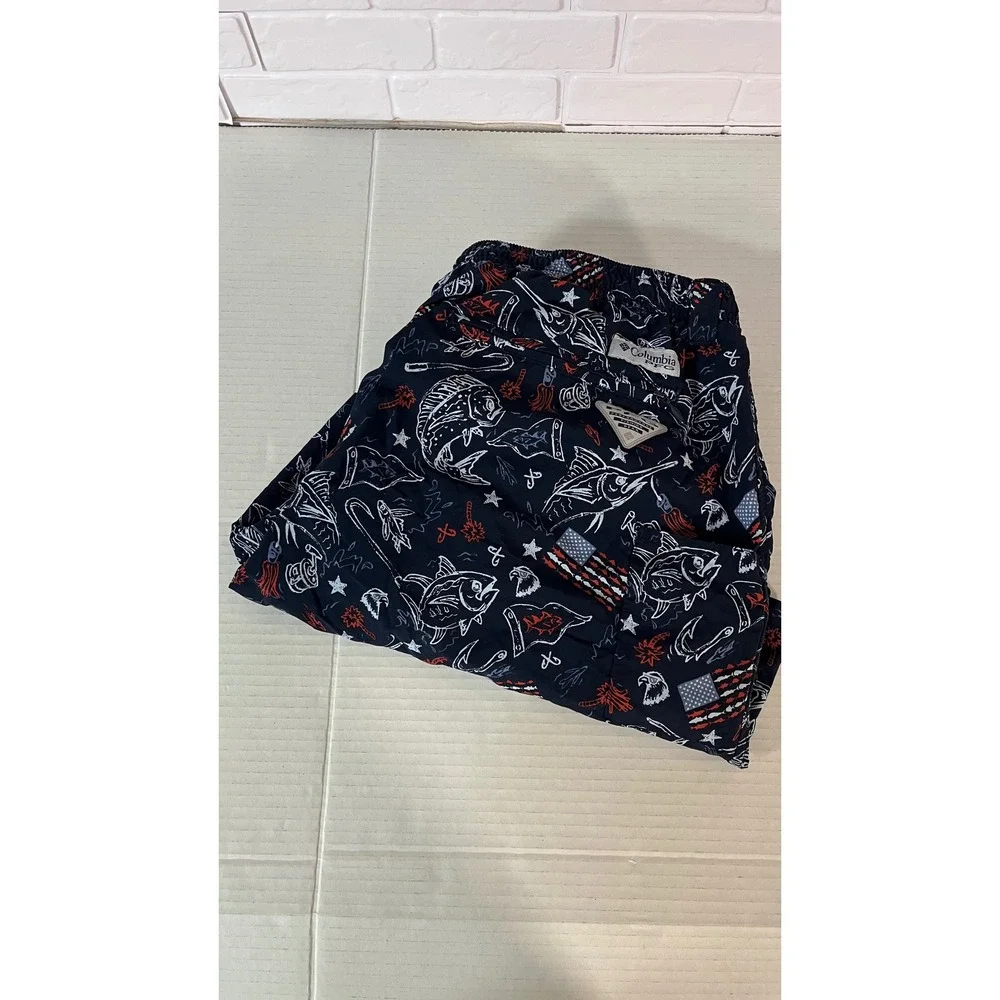 Columbia PFG Swim Trunks Men's XL Navy Blue‎ Patriotic Fishing Shorts